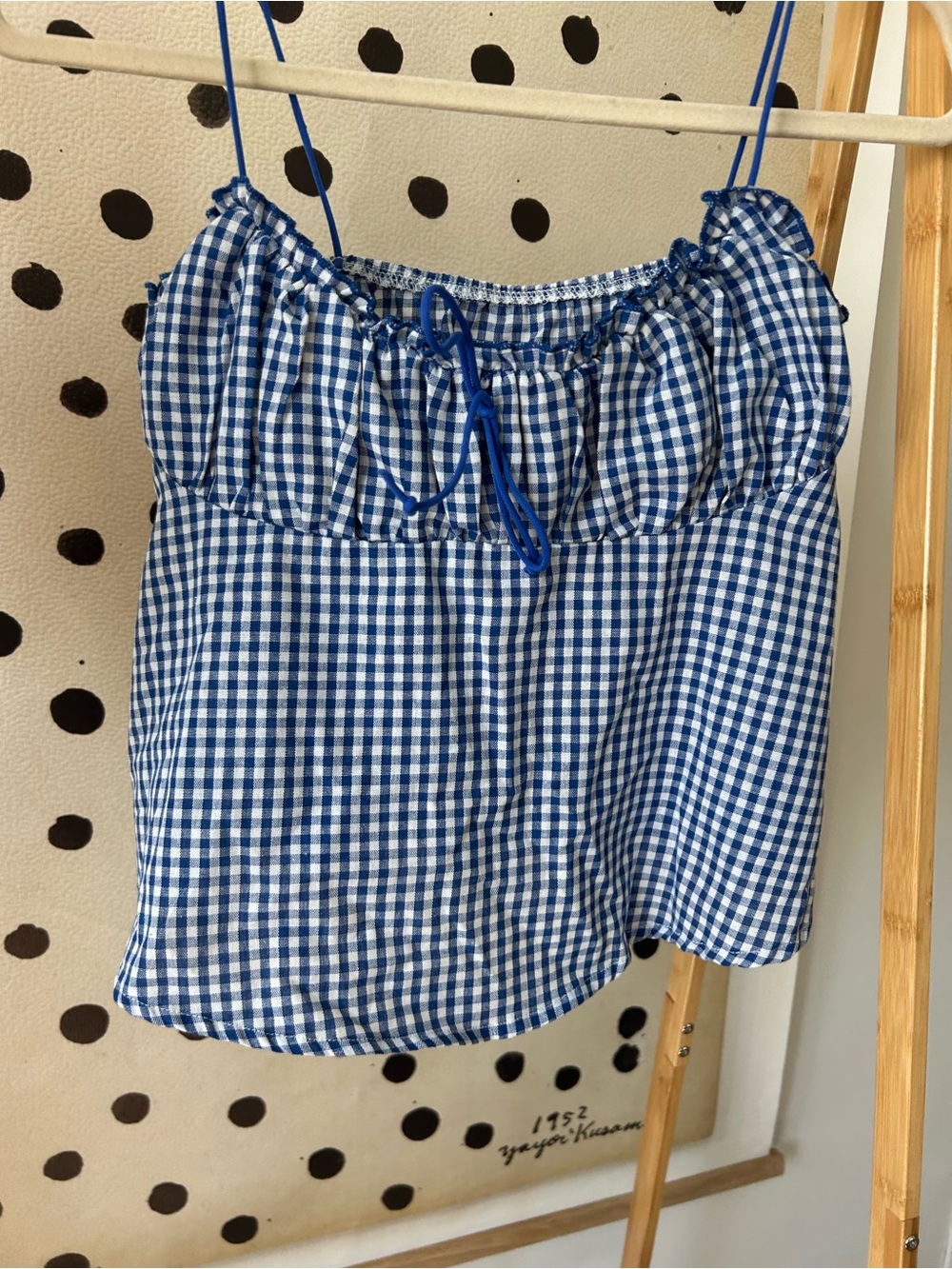 Blue Gingham Spaghetti Strap Tank Top